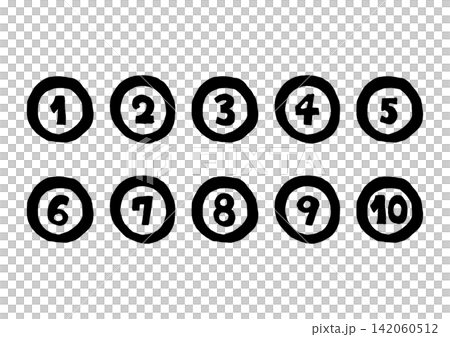 A set of hand-drawn illustrations of numbers enclosed in circles. A set of hand-drawn illustrations of numbers enclosed in circles. 142060512