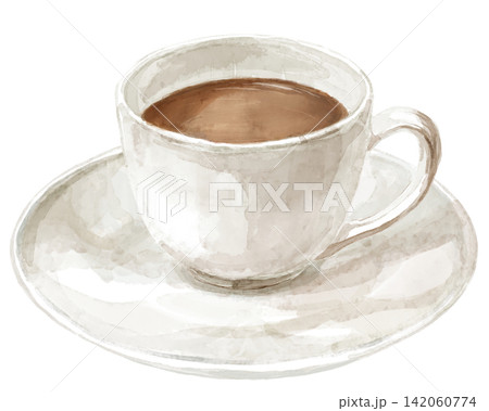 白いカップに入ったカフェオレの水彩イラスト 白いカップに入ったカフェオレの水彩イラスト 142060774