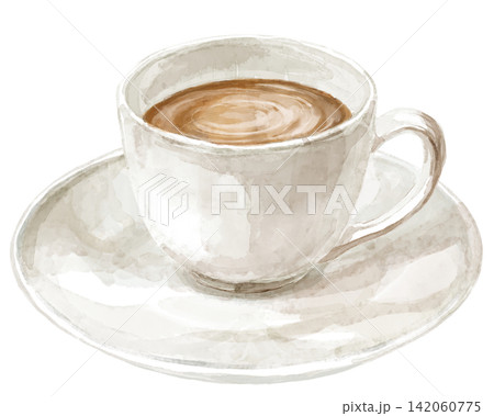 白いカップに入ったカフェラテの水彩イラスト 142060775