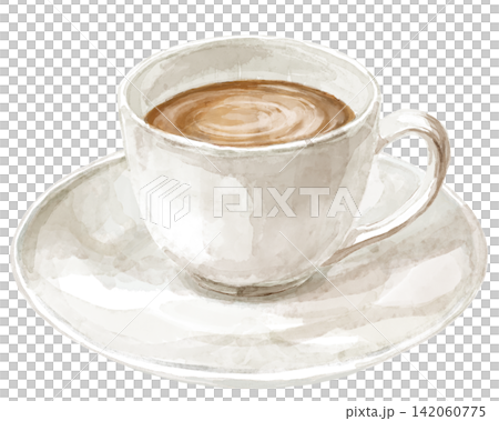 白いカップに入ったカフェラテの水彩イラスト 142060775