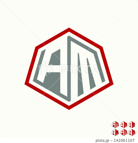 Initial AM font on hexagon line badge style cube monogram fashion trend loop logo design graphic concept creative premium vector stock image top sell 142061107