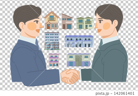 不動産業者同士が握手をしているイラスト 142061401