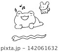 歌うカエルとネズミとヘビの可愛いモノクロイラストセット 塗り絵・プリント用 142061632