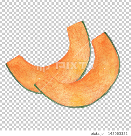 切片南瓜的水彩插圖 142063321