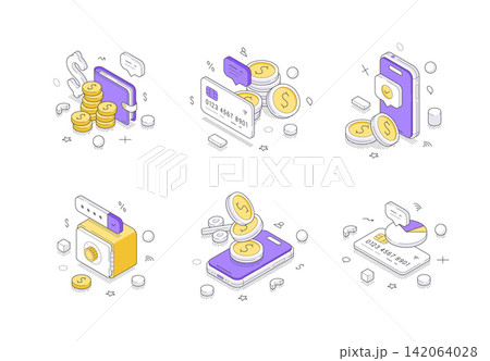 Digital Finance And Mobile Banking Solutions Isometric Vector Illustration Icon Set Digital Finance And Mobile Banking Solutions Isometric Vector Illustration Icon Set 142064028