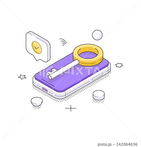 Digital Key And Secure Account Access For Mobile Isometric Vector Illustration Digital Key And Secure Account Access For Mobile Isometric Vector Illustration 142064036