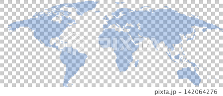 Digital world map made of blue dots on a transparent background. Blue dotted map of planet Earth overlay for tech and business design. 142064276