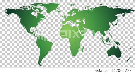 Gradient green world map without borders on a transparent background. Global green map of the globe with all continents. 142064278