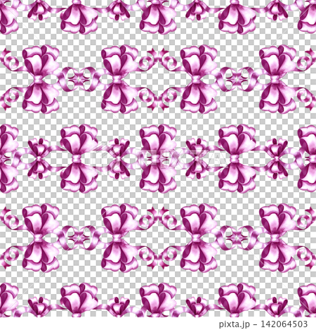 A seamless pattern of pink ribbon bows. A hand painted watercolor illustration. Perfect for textiles, clothing, tablecloths and curtains, wrapping paper, wallpaper, and much more. A seamless pattern of pink ribbon bows. A hand painted watercolor illustration. Perfect for textiles, clothing, tablecloths and curtains, wrapping paper, wallpaper, and much more. 142064503