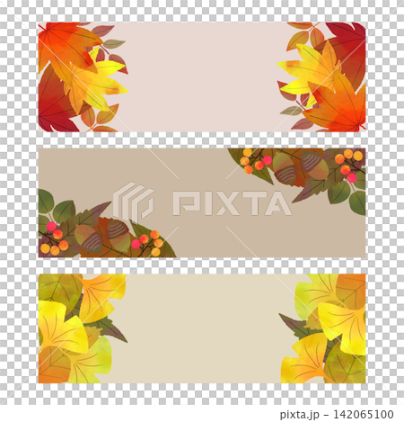 Watercolor-style horizontal banner set of autumn leaves (maple leaves, acorns, ginkgo leaves) Watercolor-style horizontal banner set of autumn leaves (maple leaves, acorns, ginkgo leaves) 142065100