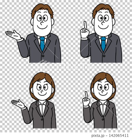 插圖描繪了男女商務人士互相介紹和指導的場景。 插圖描繪了男女商務人士互相介紹和指導的場景。 142065411