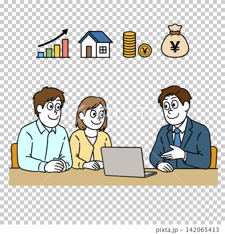 資産運用を専門家に相談する夫婦のイラスト 資産運用を専門家に相談する夫婦のイラスト 142065413