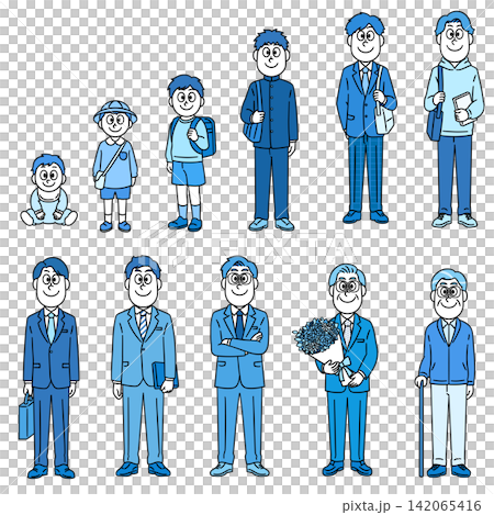 一組描繪男性人生階段和人生變遷的插圖。 142065416