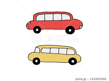 全長が長い車の手描きイラストセット(赤・黄色) 全長が長い車の手描きイラストセット(赤・黄色) 142065698