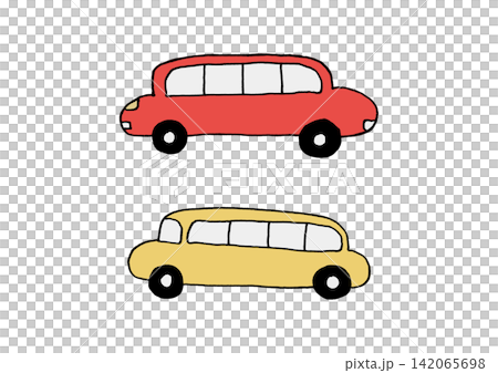 全長が長い車の手描きイラストセット(赤・黄色) 全長が長い車の手描きイラストセット(赤・黄色) 142065698