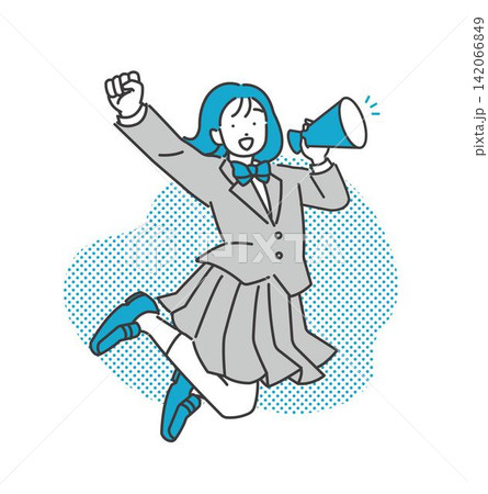 メガフォンを持ってジャンプしながら応援する学生のベクターイラスト素材/制服/高校生/中学生 メガフォンを持ってジャンプしながら応援する学生のベクターイラスト素材/制服/高校生/中学生 142066849