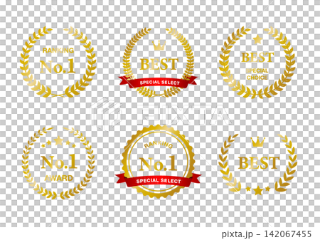 Laurel Wreath and Ribbon Ranking No. 1 - BEST Emblem Set (Gold, 6 types) Laurel Wreath and Ribbon Ranking No. 1 - BEST Emblem Set (Gold, 6 types) 142067455