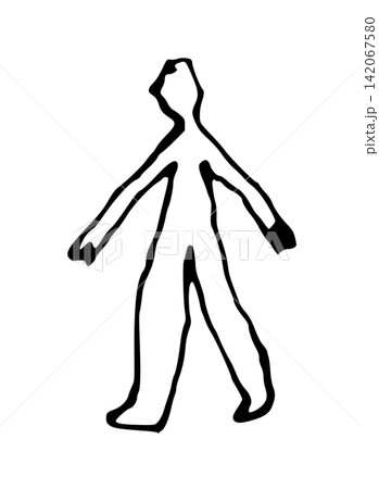 歩く人のモノクロ手描き線画 歩く人のモノクロ手描き線画 142067580
