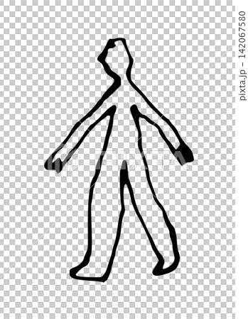 歩く人のモノクロ手描き線画 歩く人のモノクロ手描き線画 142067580