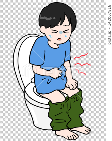 一名男子在廁所裡忍受劇烈的胃痛。 142067816