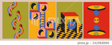 Surreal y2k abstract ladders, stairs and door arch Surreal y2k abstract ladders, stairs and door arch 142068060