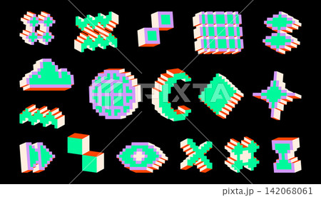 Retro pixel art icons, 3d y2k aesthetic stickers 142068061