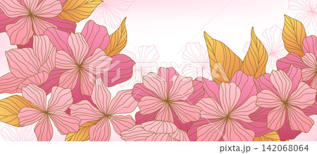 Elegant pink floral background with gold flower 142068064