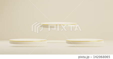 Three white 3D podiums floating in air Three white 3D podiums floating in air 142068065
