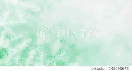 A green watercolor background with white fir branches for creating web banners for the winter holidays. A green watercolor background with white fir branches for creating web banners for the winter holidays. 142068678