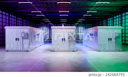 Energy storage systems or battery container units in factory Energy storage systems or battery container units in factory 142068795