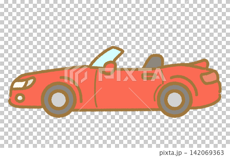 一個簡單的手繪紅色敞篷車圖示;適合用作插圖的汽車插圖。 一個簡單的手繪紅色敞篷車圖示;適合用作插圖的汽車插圖。 142069363
