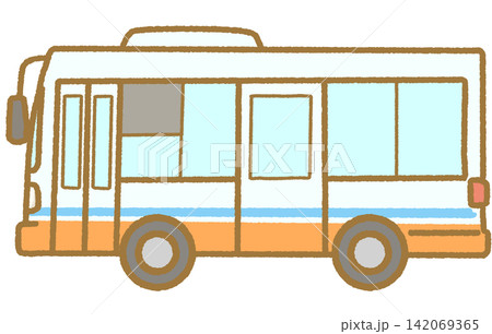 オレンジと水色の線画はいったシンプルな路線バスの手描きイラストアイコン 挿絵に使える車イラスト オレンジと水色の線画はいったシンプルな路線バスの手描きイラストアイコン 挿絵に使える車イラスト 142069365