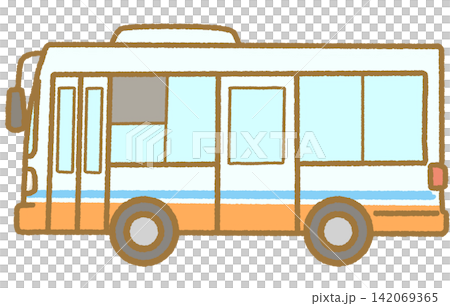 一個簡單的手繪公車圖標,以橙色和淺藍色線條繪製;適合用作插圖的車輛插圖。 一個簡單的手繪公車圖標,以橙色和淺藍色線條繪製;適合用作插圖的車輛插圖。 142069365
