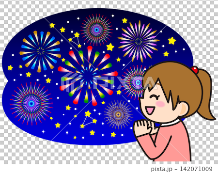 女孩觀看煙火的插圖 142071009