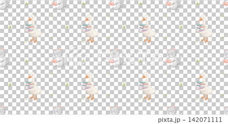 Seamless pattern with goose and cat with books. Childish cartoon reading characters, set for kids. Watercolour isolated illustrations on white background Seamless pattern with goose and cat with books. Childish cartoon reading characters, set for kids. Watercolour isolated illustrations on white background 142071111