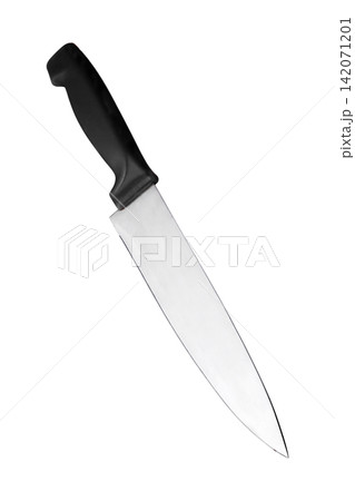 stainless steel kitchen chef knife with black grip isolated in white background with clipping path stainless steel kitchen chef knife with black grip isolated in white background with clipping path 142071201