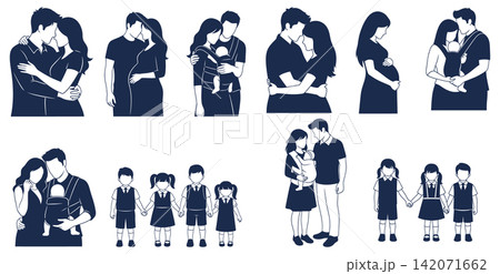 Collection of family silhouette illustrations showing parenting moments and children for lifestyle graphic design projects Collection of family silhouette illustrations showing parenting moments and children for lifestyle graphic design projects 142071662