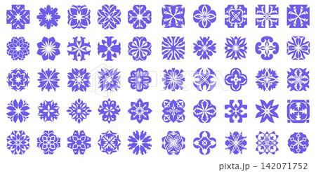 Collection of symmetrical floral mandala ornaments and geometric decorative patterns for various creative design craft projects 142071752