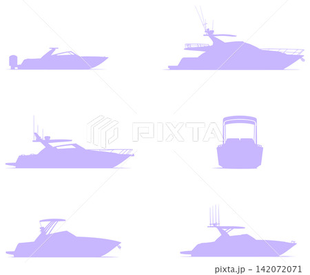 Collection of boat silhouettes representing various maritime vessels in a clean and minimalist graphic design set Collection of boat silhouettes representing various maritime vessels in a clean and minimalist graphic design set 142072071