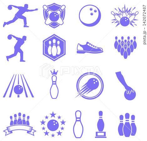 Bowling sport icon collection featuring balls pins players and various competition related game design elements Bowling sport icon collection featuring balls pins players and various competition related game design elements 142072487
