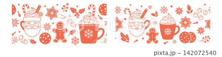 Christmas holiday themed vector elements featuring hot cocoa gingerbread cookies and festive winter icons set 142072540