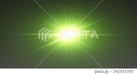 Glowing green light expanding with starburst effect and horizontal light rays 142072787