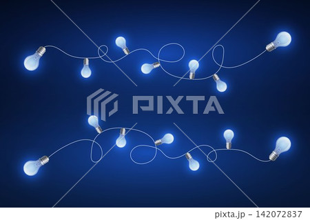 Illuminating light bulbs connected by a string creating a bright, festive decoration Illuminating light bulbs connected by a string creating a bright, festive decoration 142072837