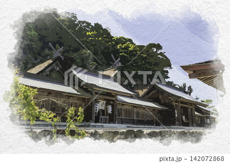 水彩画風 佐太神社 拝殿 島根県松江市 水彩画風 佐太神社 拝殿 島根県松江市 142072868