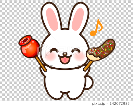 Illustration of a rabbit eating a candy apple and a chocolate-covered banana (5 images) Illustration of a rabbit eating a candy apple and a chocolate-covered banana (5 images) 142072985