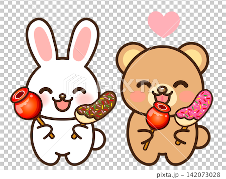 Illustration material 3 of a rabbit and a bear enjoying a summer festival Illustration material 3 of a rabbit and a bear enjoying a summer festival 142073028