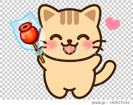 りんご飴を食べる猫のイラスト素材2 142073142