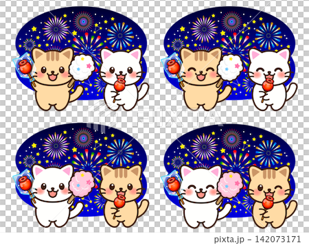 祭りを楽しむ猫のイラスト素材セット2 祭りを楽しむ猫のイラスト素材セット2 142073171
