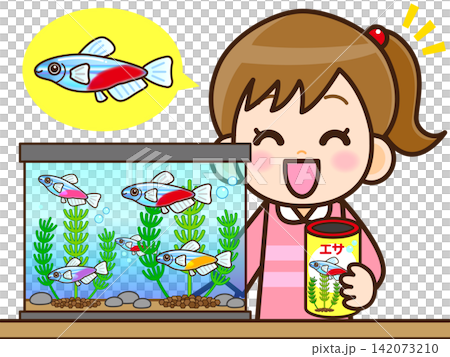 ネオンテトラを育てる女の子のイラスト素材3 142073210