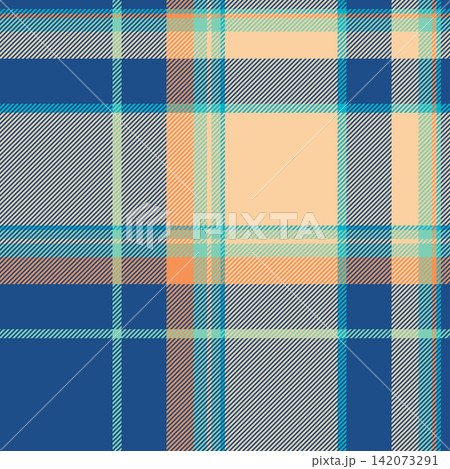 Traditional tartan plaid styling combines a structured check grid with a woven fabric finish. Orange and blue tones shape a seamless textile design with classic fabric heritage for apparel prints. Traditional tartan plaid styling combines a structured check grid with a woven fabric finish. Orange and blue tones shape a seamless textile design with classic fabric heritage for apparel prints. 142073291